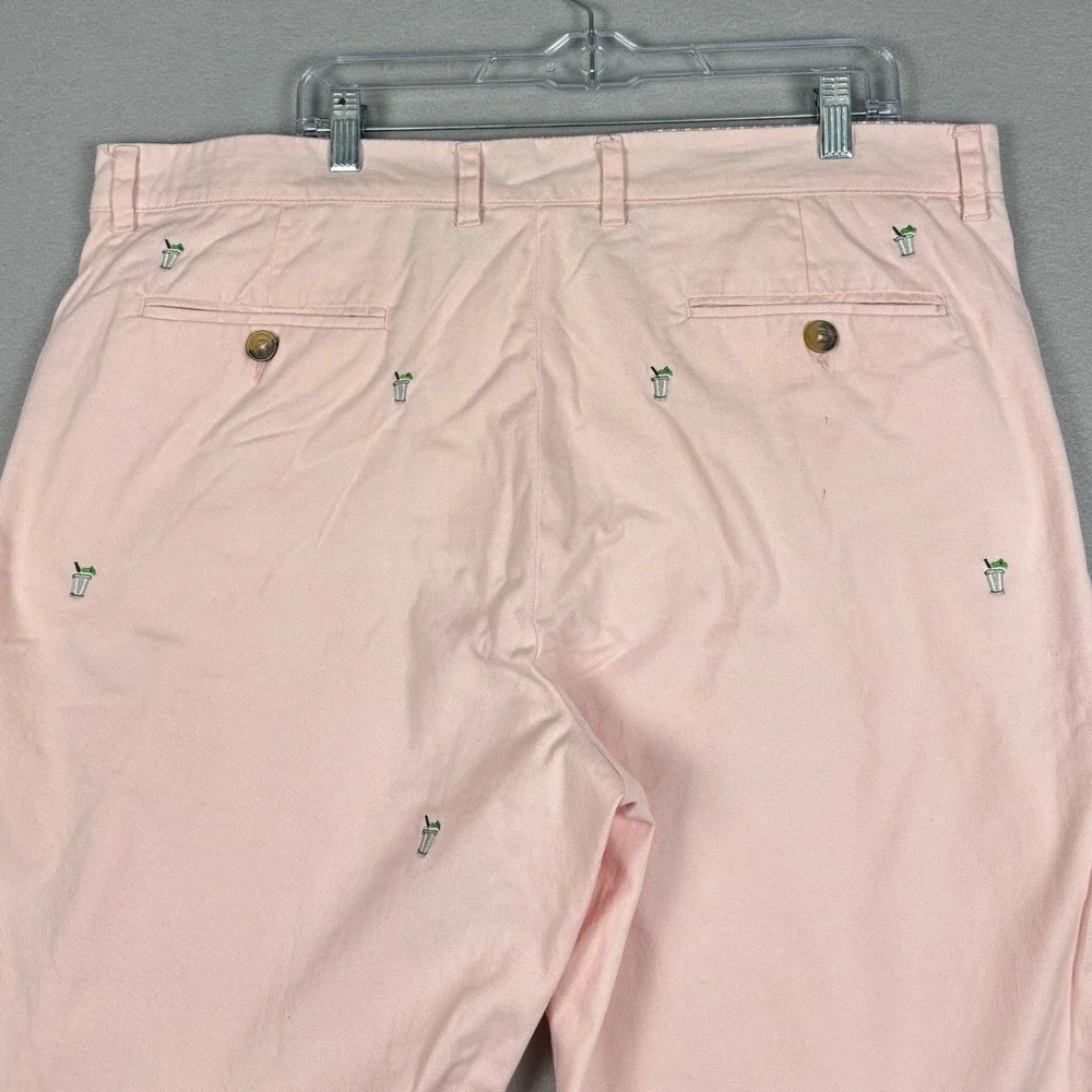 Alan Flusser Embroidered Cocktail Chino Pants 40 Pink Stretch Cotton Summer Mens